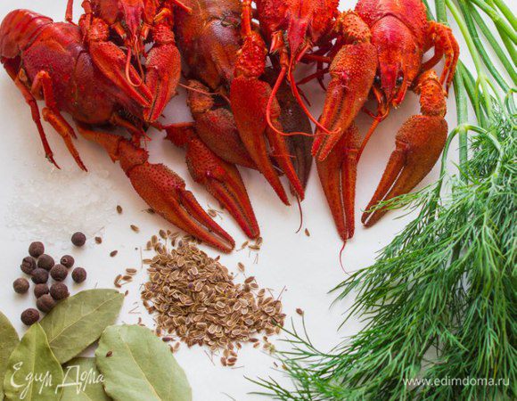 Сварить раков в большом количестве воды с добавлением соли, перца горошком, укропа, укропного семени и лаврового листа. Остудить и очистить.