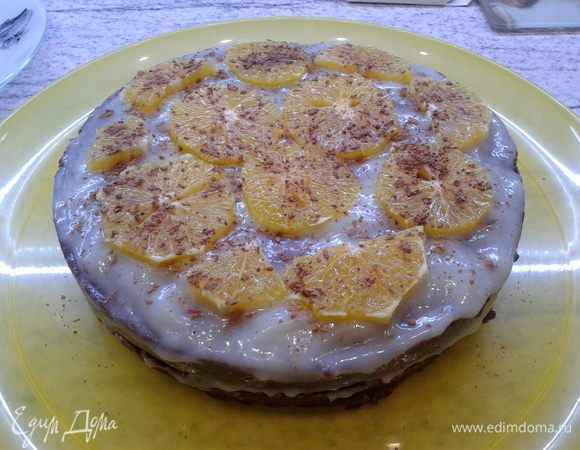 Вот и готов шоколадный апельсин с заварным кремом! Сверху чуть припорошить какао )) Приятного )))).