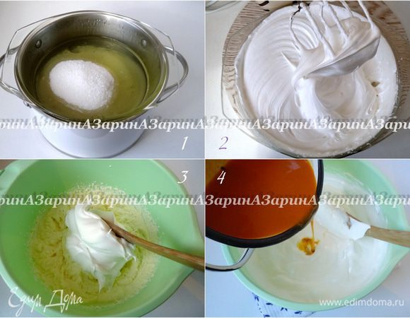 Приготовить меренгу для суфле: На огонь поставить кастрюлю с водой для паровой бани. В кастрюле меньшего диаметра смешать белки, сахар(200 гр.) и лимонную кислоту. Когда вода закипит, огонь убавить на средний. Кастрюлю с белками поставить на паровую баню, включить на плите таймер на 15 минут, и начинаем взбивать белки. По прошествии 9-10 минут белки начнут густеть, в этот момент убираем белки с паровой бани и взбиваем ещё 4-5 минут, пока белки не начнут немного накручиваться на венчики. Меренга готова. В отдельной чаше взбить сливки и добавить к ним меренгу, аккуратно перемешать. Затем ввести облепиху с желатином и опять хорошо перемешать. Крем готов.