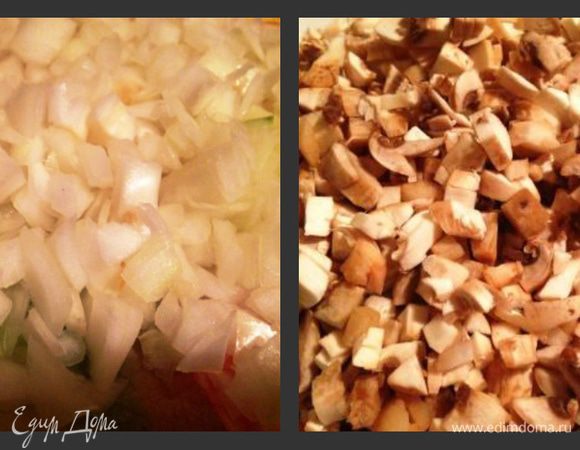 Лук и грибы помыть, почистить, порезать. Морковь отварить.