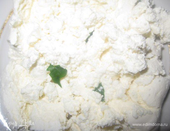 Измельчаем петрушку и перемешиваем с творогом.