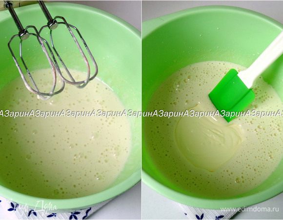 В рецепте используется стакан 200 мл. 
Яйца взбить с сахаром в пышную пену. Добавить 1 стакан сметаны (в этот раз я пекла на 35% сливках), перемешать.