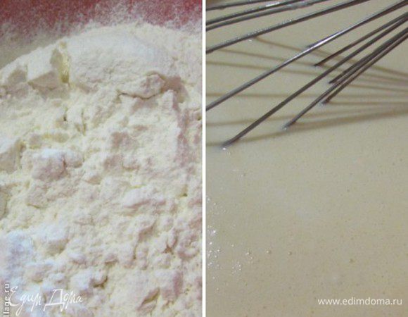 Приготовьте креспелле. Муку просейте, добавьте соль, сахар и хорошо перемешайте. Сделайте в муке углубление, добавьте яйца, теплое молоко и растопленное сливочное масло. Венчиком замесить однородное тесто, чтобы не было комочков.

