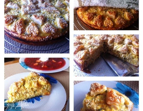 Достаем пирог, перекладываем на решетку и накрываем полотенцем. Даем ему настояться минут 15 и можно подавать к столу.
Приятного аппетита!!!