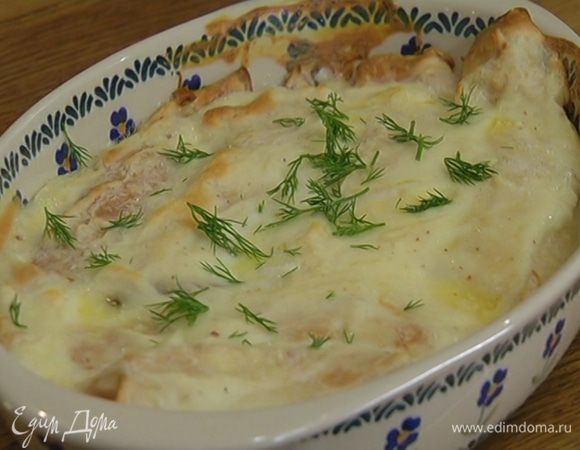 Запеченные блины посыпать оставшимся укропом.