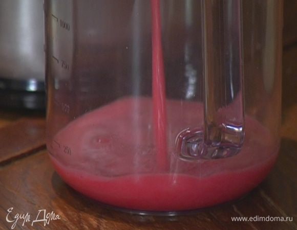 Приготовить граниту: апельсин, лимон и гранатовые зерна поместить в соковыжималку и выжать сок.