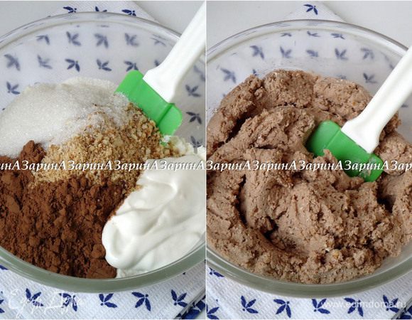 Все ингредиенты добавить в чашу к творогу. И тщательно вымесить массу, чтобы она стала однородной.