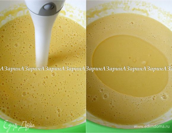 Опустить блендер в чашу и взбить тесто до однородности.
Затем добавить растительное масло и перемешать.