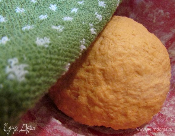 Добавить остальную муку (у меня ушло меньше муки). Замесить мягкое(липучее) тесто. Накрыть салфеткой и убрать в теплое место на 1,5 часа.