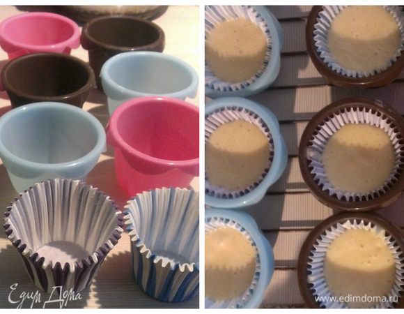 Подготовим фотмочки и наполним тестом) 
Отправляем в духовку на 20 минут при температуре 160 градусов. Но помним, что духовка должна быть уже нагретой. 
