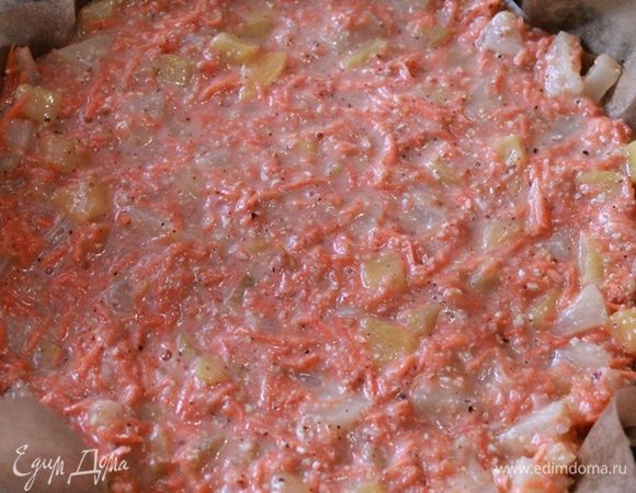 Выложить в форму с пекарской бумагой (если надо, промажьте бумагу растительным маслом), выпекать 1 час.