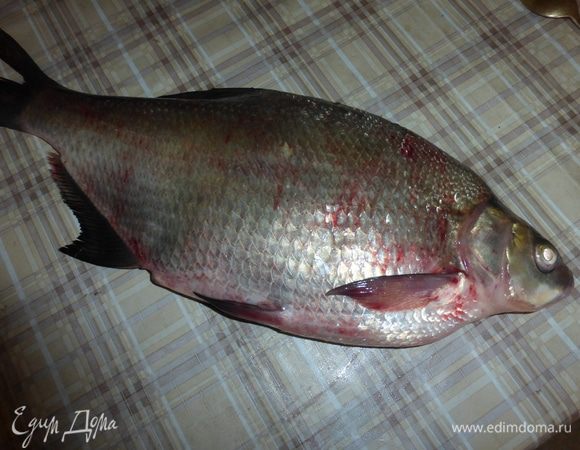 Леща помыть, почистить и удалить жабры. Плавники и хвост я не обрезаю, т.к. люблю ими похрустеть, когда рыба готова, да и выглядит лещ с плавниками и хвостом в готовом виде аппетитнее.