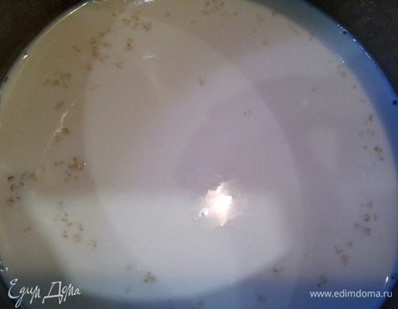 Набухший желатин распустить в оставшимся молоке на слабом огне, постоянно помешивая. Не доводить до кипения.