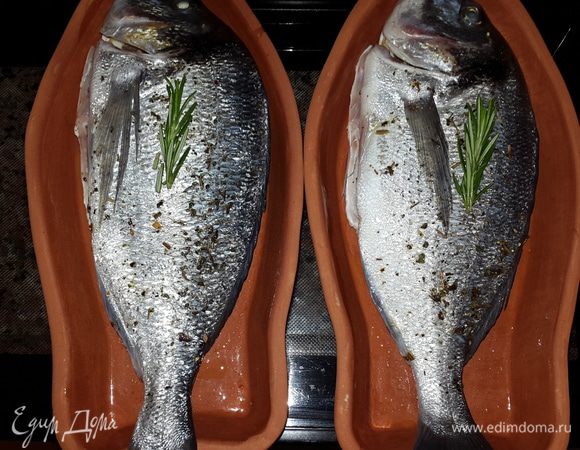 Далее, тарелки обсушила полотенцем, смазала оливковым маслом, выложила рыбу и поставила в холодную духовку, включила на 180 С и запекала 40 минут.