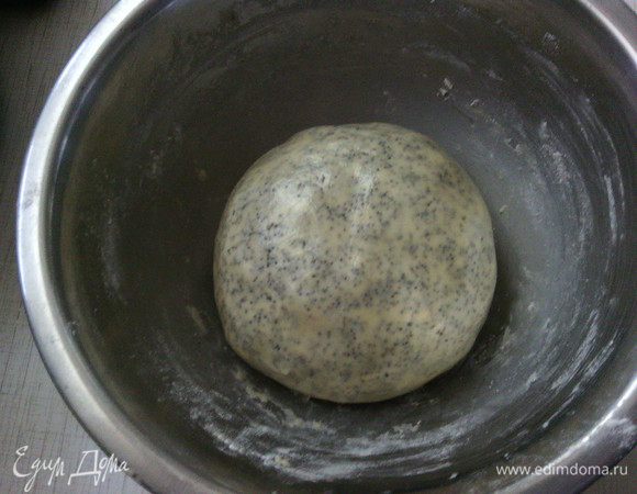 Просеять муку с разрыхлителем, добавить мак и замесить тесто.
Завернуть тесто в плёнку и уберать в холодильник на 1 час.