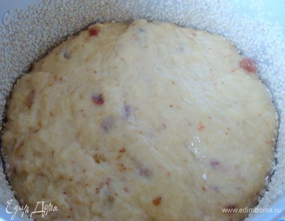 Форму смазать маслом (любым).
На дно положить промасленный с двух сторон круг из пекарской бумаги.
Края обсыпать кунжутом или сухарями, это по вкусу.
На 1/3 форму заполнить тестом. Смазать желтком, слегка разведенным водой.
Поставить в теплое место (я сразу в духовку, теплую, но выключенную).
Когда тесто поднимется на 3/4 формы, включить огонь. Сначала побольше, примерно 180*С, как только куличи поднимутся до конца, убавить огонь до 160*С.
В этот момент я накрываю их смоченными в воде кружками из пекарской бумаги, для того, чтобы верх не очень сильно подрумянивался(но это только у больших куличей).
Готовность куличей проверяем деревянной палочкой.
У меня формы разного размера, а пеку я их одновременно, поэтому часть вынимаю раньше из духовки. 
После того, как куличи вынуты из духовки, им нужно дать немного постоять, накрыв полотенцем, потом вынуть из формы.
Если печь в одноразовых бумажных формочках, то конечно много чего делать ну нужно.