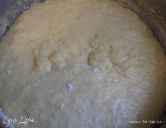 Охлаждённые белки взбить со щепоткой соли. Осторожно вмешать их в поднявшееся тесто. Добавить оставшуюся муку, хорошо вымесить, накрыть полотенцем и оставить для подъёма.