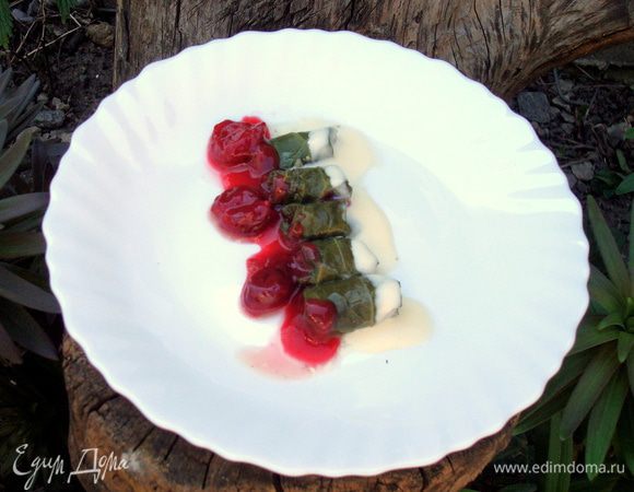 Полить с одной стороны сметаной, а с другой стороны соусом.