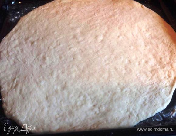 Все указанные ингредиенты на 2 больших пиццы.
Тесто: высыпать в 500 мл слегка теплой воды 1 ст ложку сухих дрожжей и 1 ст ложку сахара, перемешать. Всыпать 1 стакан просеянной муки, перемешать, накрыть миску полотенцем и дать постоять 40 мин. После этого добавить 1 чайную ложку соли, 3 ст ложки оливкового масла и еще 2 стакана просеянной муки и все это хорошо вымешать. Накрыть полотенцем и дать тесту хорошо подняться. Когда тесто поднялось, разделить его на 2 части (можно больше, зависит от того, какого размера вы хотите делать пиццу), высыпать на доску пол стакана муки для работы с тестом...раскатать корж толщиной 0,5 см, посыпать немного противень мукой и выложить корж. 