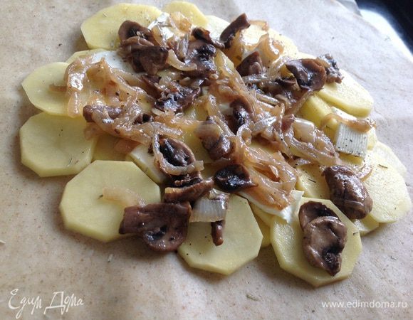 Затем слой грибов. Слоя повторить ещё раз.