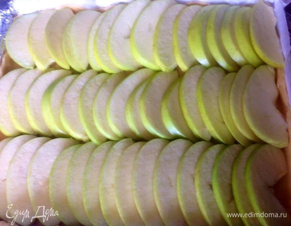 Сверху пласта выкладываем яблоки. 