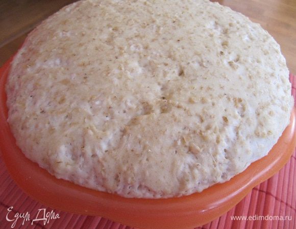 Накрыть тесто полотенцем, поставить в теплое место на час, тесто должно увеличиться в объеме в 2 раза.

