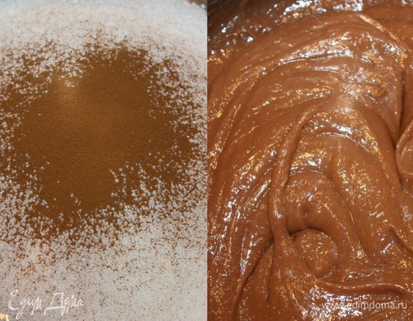 Сахарную пудру смешиваем с кофе. Затем добавляем маскарпоне и взбиваем до однородного состояния. Шоколад растапливаем на водяной бане, добавляем его к маскарпоне и перемешиваем. 