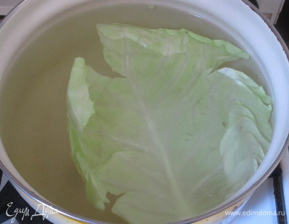 Кочан капусты разобрать на листья. Отварить в кипящей подсоленной воде 5-10 минут.