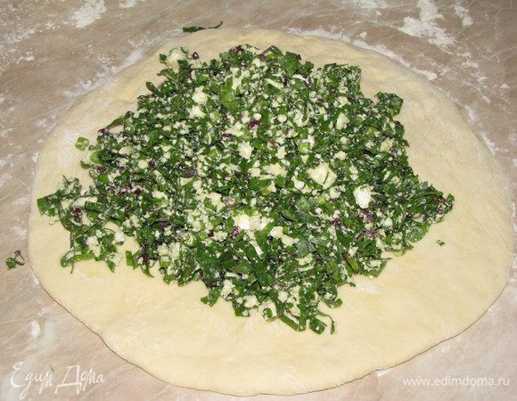 На середину положить начинку, разровнять.