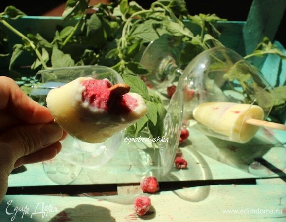 Вот такое беленькое мороженое с яркой серединкой!
Экспериментируйте и радуйте ваших близких!