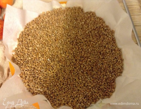 Форму 22 см смазать маслом, присыпать пудрой. Выложить тесто лишнее срезать. Положить пергамент и груз, выпекать 12 минут при 185С с грузом и еще 5 минут без него.