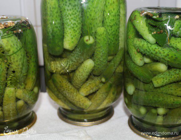 Рассолом залить огурцы, закатать стерилизованными крышками и перевернуть.