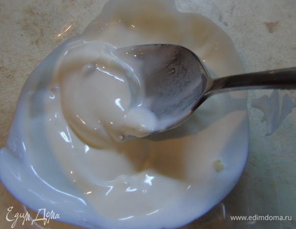 В йогурт добавляем пропущенный через пресс чеснок и соль по вкусу.