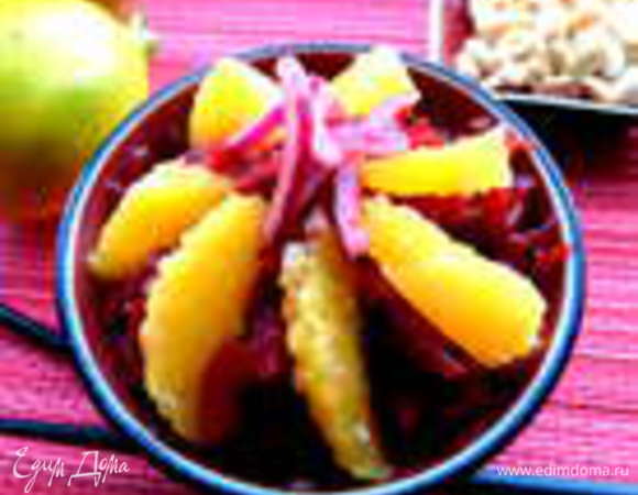 Салатик с фруктами: http://www.edimdoma.ru/retsepty/63940-svekolnyy-salat-s-apelsinom