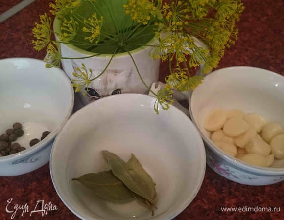 Готовим приправы, складываем их в емкости и заливаем кипятком на 5-10 мин.