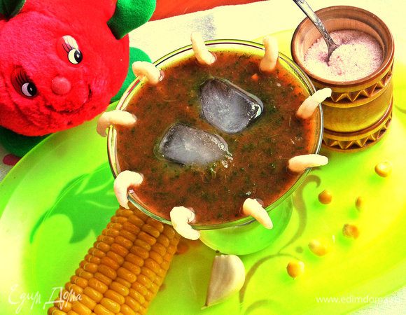 Креветки тоже можно перемолоть с соком,но я решила украсить ими края бокала :)