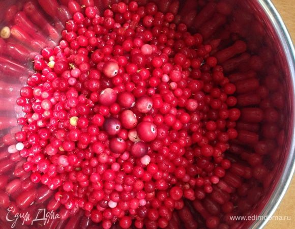 Ягоду перебрать, помыть и обсушить. Поместить в сотейник с толстым дном.
Можно делать из одной брусники, можно добавить немного клюквы.