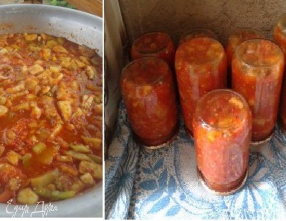 Салат в горячем виде раскладываем в приготовленные стерилизованные банки, закрываем стерилизованными металлическими крышками. Банки с горячим салатом переворачиваем верх дном и оставляем до полного остывания. 
Приятного аппетита!