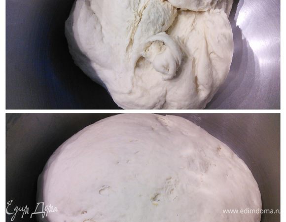 Фото теста после последнего замеса и трех часов расстойки. Тесто должно стать гладким и упругим. 