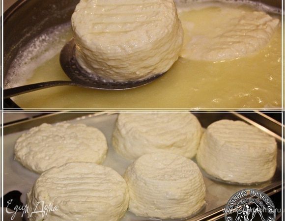 Извлечь головки халуми из сыворотки и дать стечь сыворотке. Замечу, что остужать головки не надо. 