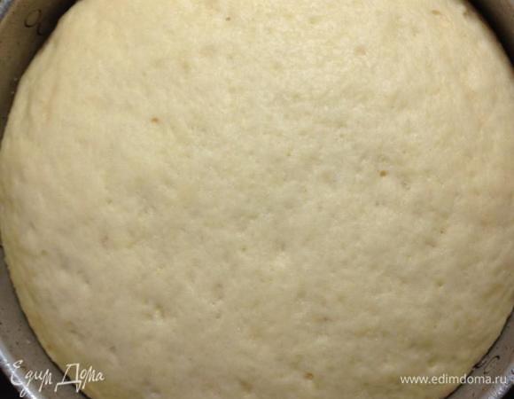 Положить тесто в глубокую миску, накрыть полотенцем и поставить на 2 часа в теплое место для подъема.