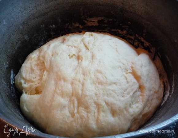 Все хорошо перемешиваем, накрываем полотенцем и оставляем в теплом месте на 40 минут, чтобы тесто подошло.