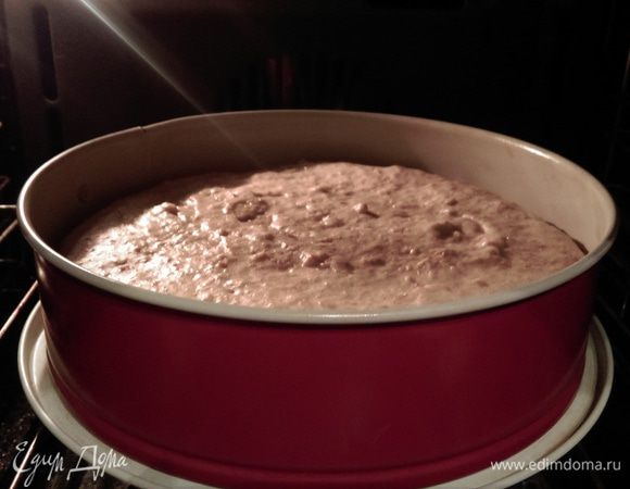 Форму 24 см смазываем маслом и выливаем туда тесто. Выпекаем в заранее разогретой духовке при 180°С 40-50 минут.