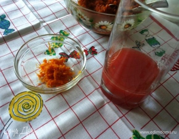 С апельсина снимаем цедру, с помощью мелкой терки, и выжимаем сок. Сока достаточно 70-90 мл. Им мы будем пропитывать готовый кекс.