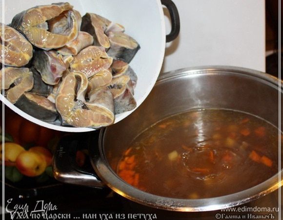 Пока картошка сварится «наполовину», надо достать стерлядь. Если ее присаливали, то промойте очень хорошо. 
Вот и как только картошка дошла до этой самой половинной степени готовности, в кастрюлю отправляется стерлядь. Тут принцип один. Чем ее, стерляди, будет больше, тем будет лучше.