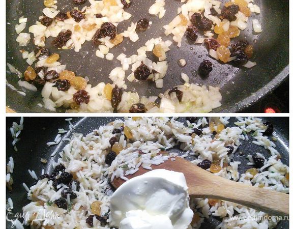 Мелко порежьте лук и бекон и спассеруйте на разогретом топлёном масле на сковородке до прозрачности, добавьте отжатый изюм, помешивая, обжарьте ещё в течении нескольких минут. Затем добавьте измельчённую печень, обжарьте и снимите с огня. Когда смесь остынет, добавьте рис, рубленный шалфей и/или розмарин, сливочный сыр, соль, перец и аккуратно перемешайте. 