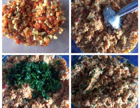 Перекладываем наш фарш в миску/емкость.
Погружным блендером размельчаем. Я постаралась не до однородной консистенции все размельчить. Можно вообще не размельчать, это на ваше усмотрение. Я не хотела, чтобы детки ковыряли и искали, кто лук, кто морковь.
Добавляем рубленную зелень петрушки, можно укропа, а можно и то, и другое.
Перемешиваем и наш фарш готов.