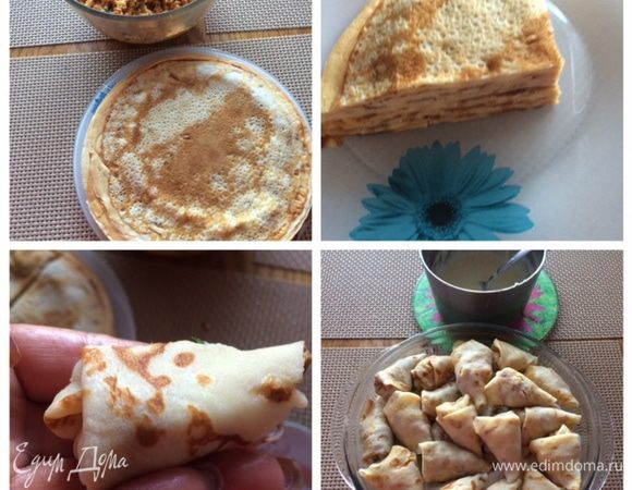 Теперь самое интересное, будем лепить "голубцы".
Опять же возможны варианты, можно просто накрутить блины с мясом, обжарить и подать с соусом.
А мне захотелось "голубцов", новой подачи.
Смазываем форму, в которой будем запекать "голубцы" сливочным маслом, щедро смазываем, чтобы блины не прилипли ко дну и стенкам формы.
Стопку блинов я нарезала на четыре части. 