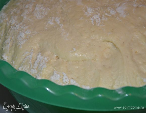 Тесто должно увеличиться в объеме в два с половиной раза, и кое-где появятся пузырьки.