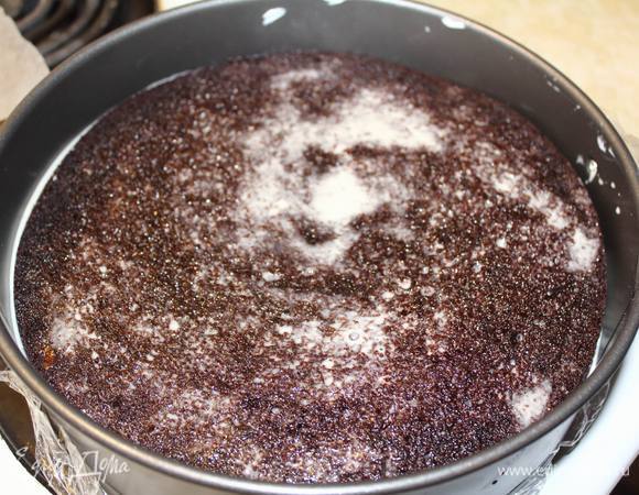 Сметану смешать с сахаром и лимонным соком. Добавить в смесь разведенный по инструкции желатин. Еще не застывшим кремом пропитать коржи, остальную часть крема поставить остывать в холодильник на минут 15-30.
Разъемную форму внизу застелить пищевой пленкой, уложить первый корж, залить крем, уложить второй корж (я его специально пропитывала и укладывала срезом вверх) и отправить торт в холодильник. Лучше на ночь.
